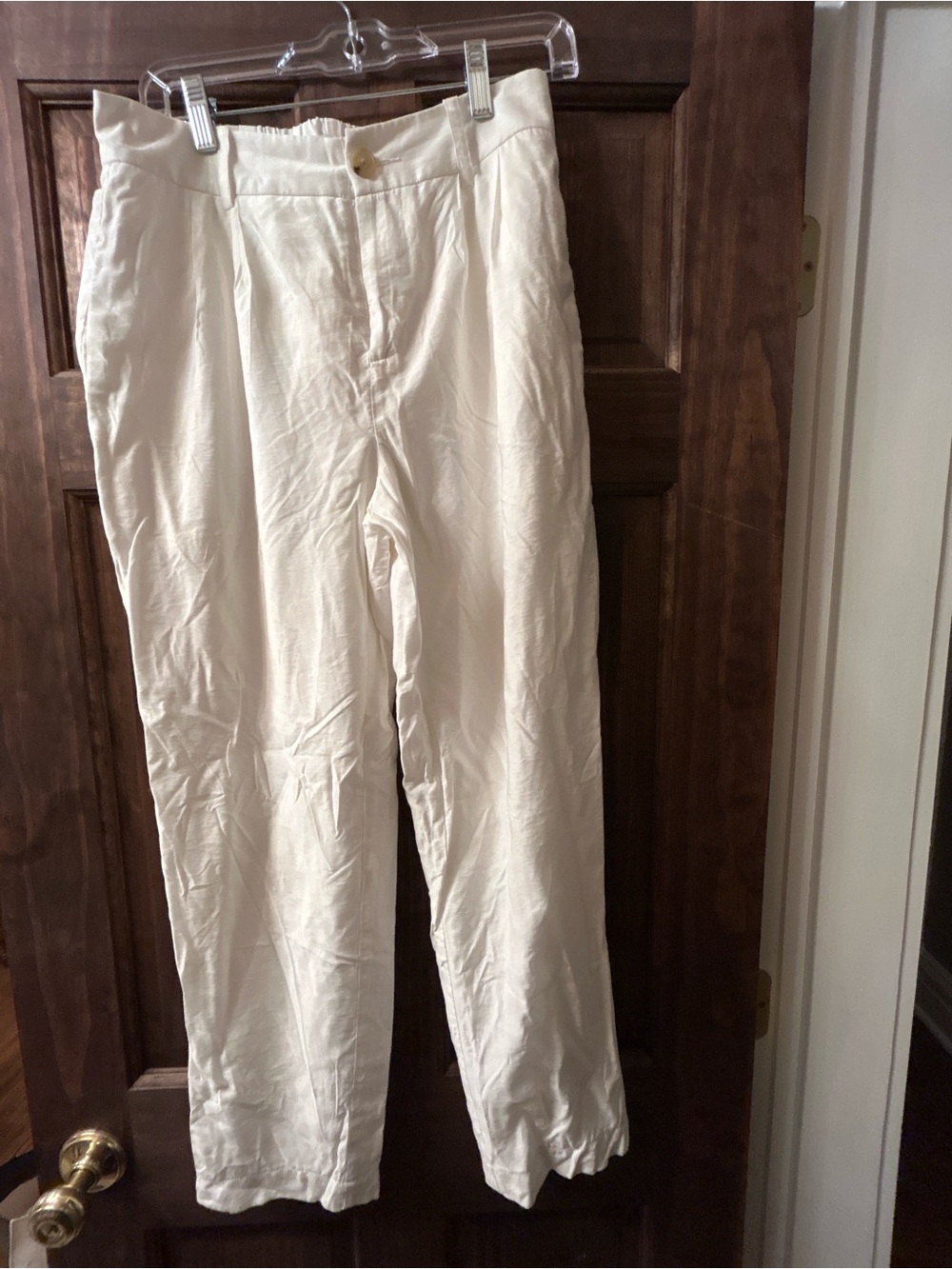 Vince White Linen Blend Pants Elastic Back Button Front Size 2